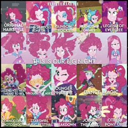 Size: 1080x1080 | Tagged: safe, edit, edited screencap, editor:flutteriaeth, screencap, pinkie pie, rarity, coinky-dink world, equestria girls, equestria girls specials, friendship through the ages, g4, my little pony equestria girls, my little pony equestria girls: better together, my little pony equestria girls: dance magic, my little pony equestria girls: friendship games, my little pony equestria girls: holidays unwrapped, my little pony equestria girls: legend of everfree, my little pony equestria girls: rainbow rocks, my little pony equestria girls: rollercoaster of friendship, my little pony equestria girls: spring breakdown, my little pony equestria girls: summertime shorts, my little pony equestria girls: sunset's backstage pass, o come all ye squashful, perfect day for fun, all good (song), alternate hairstyle, clothes, cornucopia costumes, crossed arms, cute, cutie mark, cutie mark on clothes, dance magic (song), diapinkes, eyes closed, female, geode of sugar bombs, glasses, jewelry, legend you were meant to be, magical geodes, male, microphone, music festival outfit, necklace, one eye closed, ponied up, ponytail, rainbow rocks outfit, rapper pie, smiling, this is our big night, tongue out, welcome to the show, wink
