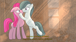 Size: 5336x2940 | Tagged: safe, artist:kitsune-2000, marble pie, pinkie pie, earth pony, pony, g4, bipedal, duo, female, incest, kiss on the lips, kissing, lesbian, mare, pie sisters, pie twins, piecest, pinkamena diane pie, ship:marbinkie, shipping, siblings, sisters, twincest, twins