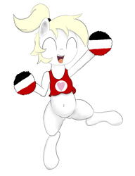 Size: 7303x9516 | Tagged: safe, artist:troopie, oc, oc:luftkrieg, pony, absurd resolution, belly, belly button, bipedal, blank flank, cheerleader, clothes, eyes closed, female, filly, heart, pom pom, ponytail, simple background, smiling, solo, tank top, underass, white background