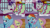 Size: 1280x720 | Tagged: safe, edit, edited screencap, editor:quoterific, screencap, fluttershy, rainbow dash, rarity, pegasus, pony, unicorn, g4, it isn't the mane thing about you, season 7, carousel boutique, clothes, dress, female, mare, messy hair, open mouth, smiling, wide eyes