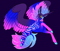 Size: 2600x2200 | Tagged: safe, artist:loryska, oc, oc only, alicorn, pony, blue background, colored wings, high res, male, multicolored wings, simple background, solo, stallion, wings