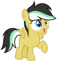 Size: 1024x1085 | Tagged: safe, artist:pegasski, oc, oc only, oc:merryweather, pegasus, pony, g4, female, filly, heterochromia, raised hoof, simple background, solo, transparent background