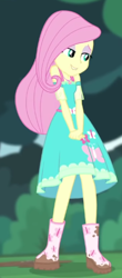Size: 250x569 | Tagged: safe, screencap, fluttershy, equestria girls, g4, my little pony equestria girls: better together, stressed in show, stressed in show: fluttershy, cropped, female, grin, lidded eyes, lip bite, smiling, solo
