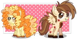 Size: 4933x2599 | Tagged: dead source, safe, artist:cherritoppu, oc, oc only, pegasus, pony, unicorn, colt, female, filly, freckles, grin, horn, male, parent:adagio dazzle, pegasus oc, simple background, smiling, spread wings, transparent background, unicorn oc, unshorn fetlocks, wings
