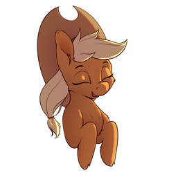 Size: 1872x1917 | Tagged: safe, artist:aquaticvibes, applejack, earth pony, pony, g4, applejack's hat, cheek fluff, chest fluff, cowboy hat, cute, ear fluff, eyes closed, female, hat, jackabetes, leg fluff, mare, open mouth, simple background, solo, white background