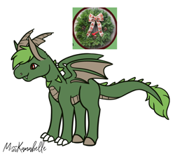Size: 1078x968 | Tagged: safe, artist:misskanabelle, oc, oc only, dragon, christmas wreath, dragon oc, horns, male, signature, simple background, solo, white background, wreath