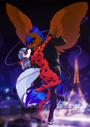 Size: 2480x3508 | Tagged: safe, artist:arctic-fox, oc, oc only, oc:ash wing, oc:ashley fox, oc:nimble wing, pegasus, anthro, clothes, cosplay, costume, furry, furry oc, high res, miraculous ladybug