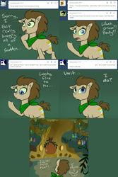 Size: 1302x1954 | Tagged: safe, artist:toadstool-prancer, doctor whooves, time turner, oc, oc:tantamount, changeling, earth pony, pony, tantamount time turner, g4, blue eyes, changeling oc, disguise, disguised changeling, drool, earth pony oc, eyes open, green sclera, male, male oc, pony oc, stallion, zecora's hut