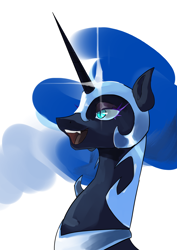 Size: 2480x3508 | Tagged: safe, artist:egil, nightmare moon, alicorn, pony, g4, bust, female, high res, mare, open mouth, portrait, simple background, solo, white background