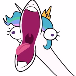 Size: 3000x3000 | Tagged: safe, artist:tjpones, princess celestia, alicorn, pony, g4, bust, faic, female, high res, majestic as fuck, mare, nightmare fuel, open mouth, simple background, solo, tongue out, uvula, volumetric mouth, wat, white background