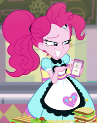 Size: 581x740 | Tagged: safe, screencap, pinkie pie, equestria girls, five stars, g4, my little pony equestria girls: better together, cropped, grin, server pinkie pie, smiling, solo