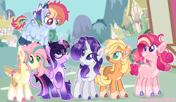 Size: 2316x1352 | Tagged: safe, artist:thatonefluffs, applejack, fluttershy, pinkie pie, rainbow dash, rarity, twilight sparkle, alicorn, classical unicorn, deer, deer pony, earth pony, original species, pegasus, pony, unicorn, g4, blaze (coat marking), cloven hooves, coat markings, colored hooves, deer tail, facial markings, flutterdeer, freckles, glasses, gradient hooves, horn, leonine tail, mane six, redesign, socks (coat markings), twilight sparkle (alicorn), unshorn fetlocks