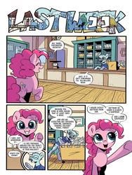 Size: 768x1024 | Tagged: safe, artist:robin easter, idw, fluttershy, pinkie pie, postmaster buckeye, g4, spoiler:comic99, address, implied cheese sandwich, implied cheesepie, implied shipping, implied straight, mail, ponyville, post office, preview