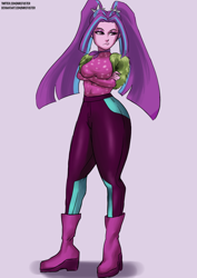 Size: 2480x3508 | Tagged: safe, artist:nire, aria blaze, equestria girls, g4, boots, eyeliner, eyeshadow, female, high res, looking away, makeup, pigtails, shoes, solo, thick, thighs, thunder thighs, twintails