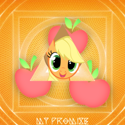 Size: 2400x2400 | Tagged: safe, artist:wooshy, applejack, earth pony, pony, g4, abstract background, bust, cutie mark, earth wind & fire, female, high res, looking at you, mare, open mouth, open smile, portrait, smiling, smiling at you, solo