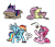 Size: 2555x2200 | Tagged: safe, artist:greenmaneheart, fluttershy, pinkie pie, rainbow dash, twilight sparkle, ambiguous race, earth pony, pegasus, pony, g4, behaving like a cat, box, button, cat toy, chibi, cross-popping veins, floppy ears, high res, lying down, pony in a box, ponyloaf, prone, simple background, transparent background, twilight cat