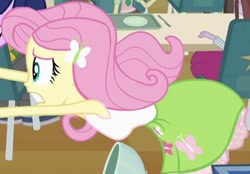 Size: 692x482 | Tagged: safe, screencap, fluttershy, equestria girls, g4, my little pony equestria girls, armpits, bent over, breasts, busty fluttershy, cropped, curvy, hairpin, makeup