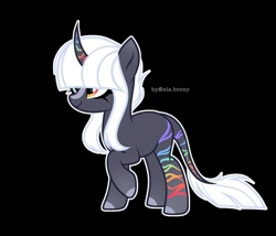 Size: 1080x926 | Tagged: safe, artist:sia.brony, oc, oc only, pony, unicorn, black background, colored hooves, curved horn, female, horn, mare, raised hoof, simple background, smiling, unicorn oc