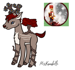 Size: 834x782 | Tagged: safe, artist:misskanabelle, oc, oc only, deer, deer pony, original species, plant pony, antlers, augmented tail, chest fluff, cloven hooves, plant, signature, simple background, white background