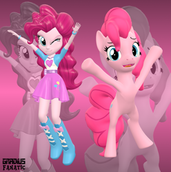 Size: 1905x1920 | Tagged: safe, artist:gradiusfanatic, pinkie pie, earth pony, human, pony, equestria girls, g4, 3d, arms in the air, bipedal, female, grin, human ponidox, one eye closed, open mouth, open smile, self ponidox, smiling, source filmmaker, tongue out, wink, zoom layer