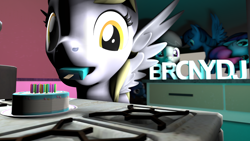 Size: 3840x2160 | Tagged: safe, artist:bronydj, derpy hooves, octavia melody, pinkie pie, trixie, twilight sparkle, alicorn, earth pony, pegasus, pony, unicorn, g4, 3d, cake, food, high res, ice cream, kitchen, source filmmaker, stove, text, twilight sparkle (alicorn)