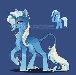 Size: 1896x1870 | Tagged: safe, artist:maxxacure, trixie, classical unicorn, pony, unicorn, g4, cloven hooves, concave belly, horn, leonine tail, raised hoof, redesign, slender, thin, unshorn fetlocks