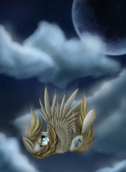 Size: 1900x2600 | Tagged: safe, artist:suplolnope, oc, oc only, pegasus, pony, cloud, falling, moon, night, night sky, sky, solo, spread wings, wings