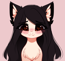 Size: 3333x3117 | Tagged: safe, artist:airiniblock, oc, oc only, oc:charlène, earth pony, pony, rcf community, :3, blushing, bust, chest fluff, colored ears, cute, ear fluff, earth pony oc, eye clipping through hair, freckles, heart eyes, high res, looking at you, patreon, patreon reward, pink background, reward, simple background, solo, wingding eyes