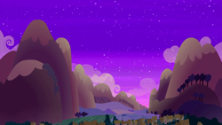 Size: 1280x720 | Tagged: safe, screencap, dungeons and discords, g4, background, cloud, mountain, no pony, ponyville, scenic ponyville, sky, tree, twilight (astronomy)