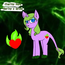Size: 1000x1000 | Tagged: safe, artist:valerie0fficial, oc, oc:clarity hope, dracony, hybrid, pony, unicorn, cutie mark, fangs, female, fire, green fire, interspecies offspring, offspring, parent:rarity, parent:spike, parents:sparity, slit pupils