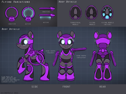 Size: 4000x3000 | Tagged: safe, artist:selenophile, oc, oc only, original species, pony, robot, robot pony, al-i, butt, female, looking at you, mare, plot, reference sheet, smiling, technology