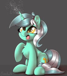 Size: 1744x2000 | Tagged: safe, artist:llametsul, lyra heartstrings, pony, unicorn, g4, atg 2021, chest fluff, constellation, cutie mark, ear fluff, eye clipping through hair, eyebrows, eyebrows visible through hair, female, happy, looking up, magic, mare, newbie artist training grounds, open mouth, open smile, signature, simple background, smiling, solo