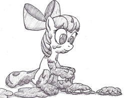Size: 1280x1010 | Tagged: safe, artist:runeroonz, apple bloom, earth pony, pony, g4, female, filly, filthy, inktober 2017, mud, solo