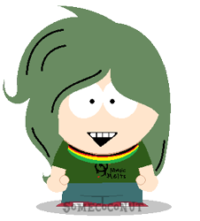 Size: 317x351 | Tagged: safe, artist:somecoconut, oc, oc only, oc:rosetta spectress, human, :d, base used, clothes, female, humanized, male, open mouth, pants, simple background, smiling, solo, south park, style emulation, transparent background
