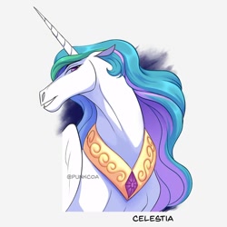 Size: 1080x1080 | Tagged: safe, alternate version, artist:punkcoa, princess celestia, alicorn, pony, g4, bust, female, horn, mare, missing accessory, peytral, smiling, solo, wings