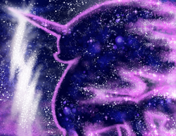 Size: 1631x1264 | Tagged: dead source, safe, artist:jvartes6112, tantabus, pony, g4, beautiful, horn, solo, space, starry night, stars
