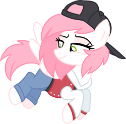 Size: 1228x1209 | Tagged: safe, artist:sugar morning, oc, oc only, oc:sugar morning, pegasus, pony, cap, clothes, female, hat, jacket, jeans, looking back, mare, pants, simple background, solo, tomboy, transparent background