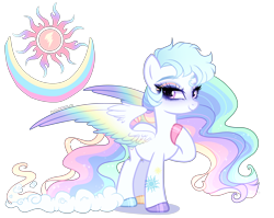 Size: 3400x2700 | Tagged: safe, artist:gihhbloonde, oc, oc only, unnamed oc, pegasus, pony, closed mouth, colored hooves, colored wings, ethereal hair, ethereal mane, ethereal tail, eyeshadow, female, gradient mane, gradient tail, gradient wings, high res, hoof on chest, hoof polish, lightly watermarked, looking back, magical lesbian spawn, makeup, mare, mismatched hooves, offspring, parent:princess celestia, parent:rainbow dash, parents:dashlestia, pegasus oc, purple eyes, simple background, smiling, solo, sparkly mane, sparkly tail, tail, tattoo, transparent background, watermark, wings