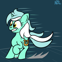 Size: 1200x1200 | Tagged: safe, artist:dafiltafish, lyra heartstrings, pony, unicorn, g4, action lines, atg 2021, female, gritted teeth, mare, sliding, solo
