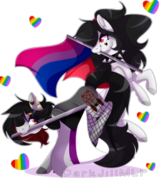 Size: 3416x3784 | Tagged: safe, artist:darkjillmlp123, oc, oc only, oc:dark jill, bat pony, earth pony, pony, bisexual pride flag, choker, demisexual pride flag, female, high res, mare, mouth hold, pride, pride flag, simple background, spiked choker, transparent background