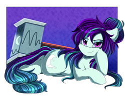 Size: 3300x2550 | Tagged: safe, artist:pridark, oc, oc only, oc:dream reaper, earth pony, pony, commission, crescent moon, draw me like one of your french girls, female, hammer, high res, mare, moon, simple background, solo, transparent background, weapon