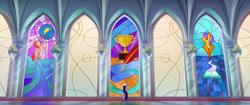 Size: 1920x804 | Tagged: safe, edit, edited screencap, screencap, twilight sparkle, alicorn, pony, g4, my little pony: the movie, architecture, canterlot castle, carpet, solo, stained glass, twilight sparkle (alicorn), window