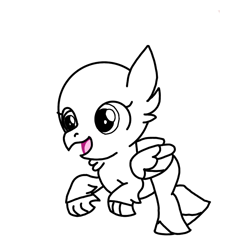 Size: 768x768 | Tagged: safe, artist:agdapl, oc, oc only, classical hippogriff, hippogriff, base, eyelashes, lineart, monochrome, open mouth, smiling, solo