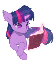 Size: 1776x1964 | Tagged: safe, artist:sannoe, twilight sparkle, pony, g4, book, colored pupils, lying down, magic, prone, reading, simple background, solo, transparent background