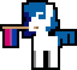 Size: 1000x906 | Tagged: safe, artist:switcharoo, oc, oc only, oc:switcharoo, earth pony, pony, bisexual pride flag, earth pony oc, flag, holding a flag, male, mouth hold, pixel art, pixl pony, pride, pride flag, simple background, stallion, transparent background