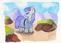 Size: 2000x1427 | Tagged: safe, artist:lost marbles, maud pie, earth pony, pony, g4, atg 2021, clothes, female, newbie artist training grounds, solo, traditional art, watercolor painting