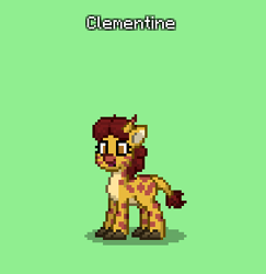 Size: 305x314 | Tagged: safe, clementine, giraffe, pony, pony town, g4, black tongue, cloven hooves, green background, happy, pixel art, simple background, solo