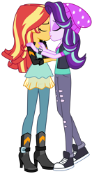 Size: 5000x9500 | Tagged: safe, artist:emeraldblast63, starlight glimmer, sunset shimmer, equestria girls, g4, absurd resolution, beanie, boots, clothes, converse, eyes closed, female, hat, high heel boots, hug, jacket, jeans, kissing, leather jacket, lesbian, making out, pants, ripped jeans, ripped pants, ship:shimmerglimmer, shipping, shirt, shoes, simple background, sneakers, t-shirt, torn clothes, transparent background, watch, wristwatch