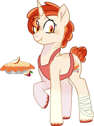 Size: 724x966 | Tagged: safe, artist:rickysocks, oc, oc only, oc:cherry custard tart, pony, unicorn, apron, clothes, female, magical lesbian spawn, mare, offspring, parent:applejack, parent:rarity, parents:rarijack, simple background, solo, transparent background