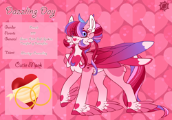 Size: 3500x2454 | Tagged: safe, artist:nobleclay, oc, oc only, oc:dazzling day, alicorn, pony, colored wings, feathered fetlocks, female, high res, mare, multicolored wings, reference sheet, solo, tail feathers, wings